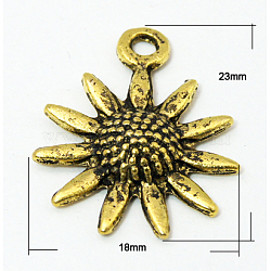 Tibetan Style Alloy Pendants, Lead Free and Cadmium Free, Sunflower, Antique Golden, 22x18x3.5mm, Hole: 3mm(K0910031)