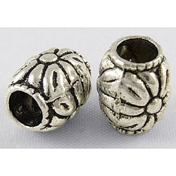 Tibetan Style Alloy Beads, Cadmium Free & Lead Free, Barrel with Flower, Gunmetal, 8.5x10.5mm, Hole: 4.5mm(K096E051)