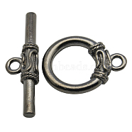 Brass Toggle Clasps, Gunmetal, Ring: 21x16.5x4~4.5mm, Hole: 2mm, inner diameter: 11mm, Bar: 29.5x8.5mm, Hole: 2mm.(KK-11D)