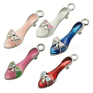 Brass Enamel Pendants, High-Heeled Slippers, Platinum, Mixed Color, about 7mm wide, 23mm long, 7mm high, hole: 2mm(KK-19X5-2)