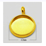 Brass Pendant Cabochon Settings, Plain Edge Bezel Cups, Nickel Free, Golden, Tray: 10mm, 12x2mm, Hole: 3mm(KK-H280-G-NF)