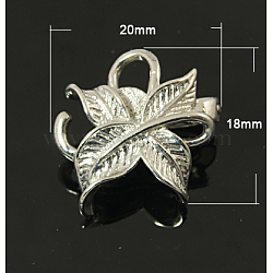 Brass Fold Over Magnetic Clasps, Leaf, Platinum, 18x20x10mm, Hole: 4mm(KK-C2917-N)