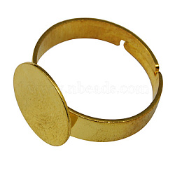 Brass Ring Components, Pad Ring Findings, For Vintage Rings Making, Adjustable, Golden Color, Size: Ring: about 17mm inner diameter, Tray: about 12mm in diameter(KK-J104-G)