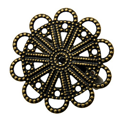 Brass Ring Components, Filigree Ring Bases, For Antique Rings Making, Adjustable, Antique Bronze Color, Size: Ring: about 17mm inner diameter, Tray: about 22mm in diameter(KK-J113-AB)