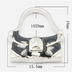 Brass Enamel Pendants, Lead Free & Nickel Free, Handbag, Platinum Color, Black, 18x15.5x4mm, Hole: 9x10mm(KK-Q211-3-FF)