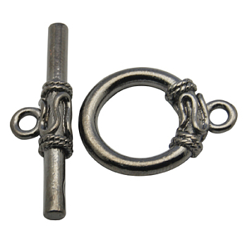 Brass Toggle Clasps, Gunmetal, Ring: 21x16.5x4~4.5mm, Hole: 2mm, inner diameter: 11mm, Bar: 29.5x8.5mm, Hole: 2mm.