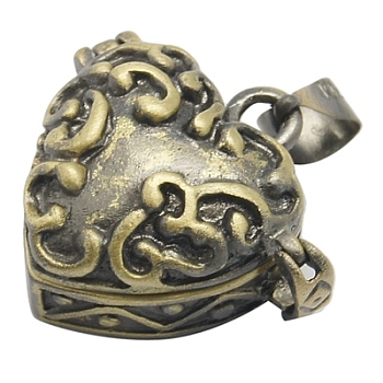 Heart Brass Enamel Prayer Box Pendants, Lead Free and Nickel Free, Antique Bronze, 18.7x21x10mm, Hole: 4mm