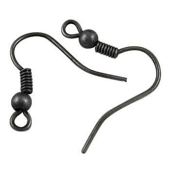 Brass Earring Hooks, Ear Wire, with Horizontal Loop, Nickel Free, Gunmetal, 17~19x16~18x0.8mm, 20 Gauge, Hole: 2mm