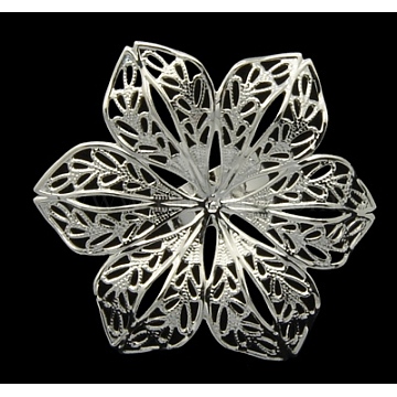 Brass Ring Components, Adjustable Filigree Ring Blank, Lead Free, Silver Color Plated, Size: Ring: about 17mm inner diameter, Tray: about 42mm in diameter(KK-H059-S)