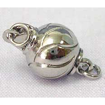 Platinum Plated Bead Box Clasps,  Ball, 15x8mm, hole: about 2mm