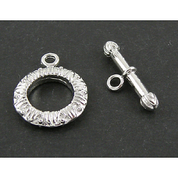 Brass Toggle Clasps, Platinum Color, Ring: 14mm diameter, 2.5mm thick, Bar: 18mm long, 2mm thick, hole: 1.8mm