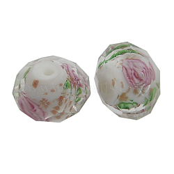 Handmade Gold Sand Lampwork Beads, Inner Flower, Faceted, Rondelle, White, about 8mm in diameter, 6mm thick, hole: 1.5mm(L26BN011)