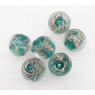 Handmade Lampwork Beads, with Gold Sand, Round, Cyan, Size: about 12mm in diameter, hole: 2mm(LAMP-ZZZ153-2)