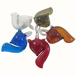 Handmade Lampwork Pendants, Fox, Mixed Color, 54x31mm, Hole: 8mm(LAMP-X340-M)