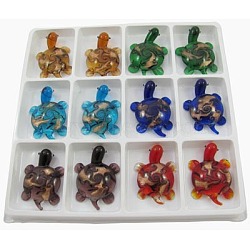 Handmade Gold Sand Lampwork Home Decorations, Display Decorations, Tortoise, Mixed Color, 39x54x10mm, 12pcs/box(LAMP-Y053-1)