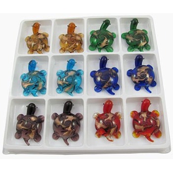 Handmade Gold Sand Lampwork Home Decorations, Display Decorations, Tortoise, Mixed Color, 39x54x10mm, 12pcs/box