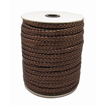 Imitation Leather Cord, Braided, Chocolate, Size: about 6mm wide, 2.4mm thick, about 109.36 yards(100m)/roll
