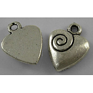 Tibetan Style Alloy Pendants, Cadmium Free & Nickel Free & Lead Free, Antique Silver, Heart, 14x11x3mm, Hole: 1mm, about 810pcs/1000g(LF0576Y-NF)