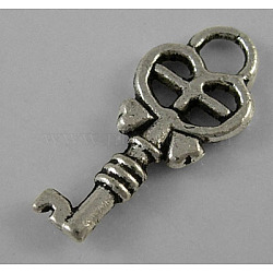 Tibetan Style Alloy Skeleton Key Pendants, Antique Silver, Lead Free & Cadmium Free & Nickel Free, 18x8x1.5mm, Hole: 2mm(LF0075Y-NF)