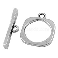Tibetan Style Toggle Clasps, Square, Lead Free, Cadmium Free and Nickel Free, Antique Silver, about 18mm long, 18mm wide, Bar: 25mm long, hole: 2.5mm(LF11246Y-NF)