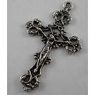 Tibetan Style Alloy Pendants, For Easter, Crucifix Cross Pendant, Antique Silver, Lead Free and Cadmium Free and Nickel Free, 43.5x26x3mm, Hole: 2mm(LF1299Y-NF)