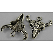 Tibetan Style Alloy Steer Pendants, Longhorn, Cadmium Free & Nickel Free & Lead Free, Antique Silver(LF1303Y-NF)