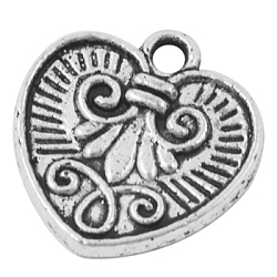 Tibetan Silver Pendants, Heart, Lead Free & Cadmium Free & Nickel Free, Antique Silver Color, about 15.5mm long, 15mm wide, 2mm thick, hole: 1.5mm(LF10920Y-NF)