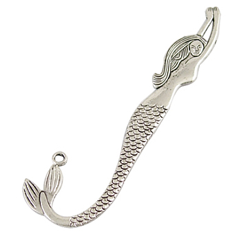 Tibetan Style Alloy Bookmarks, Cadmium Free & Lead Free, Mermaid, Antique Silver, about 122mm long, 33mm wide, 2mm thick, hole: 3mm