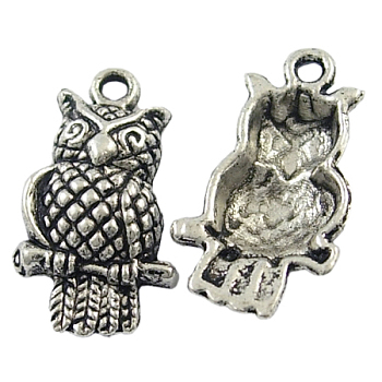 Tibetan Style Alloy Pendants, Cadmium Free & Nickel Free & Lead Free, Owl, for Halloween, Antique Silver, 22x12x4.5mm, Hole: 2mm