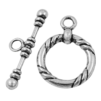 Tibetan Style Toggle Clasps, Lead Free and Cadmium Free, Antique Silver, 34x4x4mm, Hole: 3.5mm