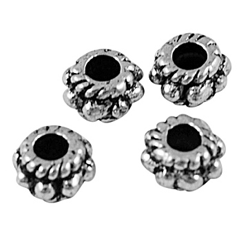 Tibetan Style Spacer Beads, Lead Free and Cadmium Free, Flower, Antique Silver Color, Size: about 5mm in diameter, 3mm thick, hole: 2mm
