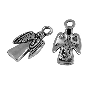 Tibetan Style Alloy Pendants, Antique Silver Lead Free, Cadmium Free and Nickel Free, Angel, 18.5mm long, 10mm wide, 2mm thick, hole: 2mm