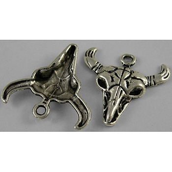 Tibetan Style Alloy Steer Pendants, Longhorn, Cadmium Free & Nickel Free & Lead Free, Antique Silver