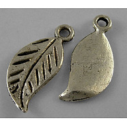 Tibetan Style Alloy Charms, Leaf, Lead Free and Cadmium Free, Antique Silver, 17x8mm, Hole: 2mm(LF5087Y-NF)