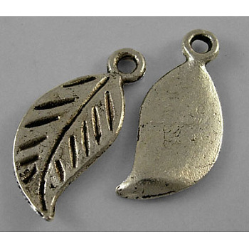 Tibetan Style Alloy Charms, Leaf, Lead Free and Cadmium Free, Antique Silver, 17x8mm, Hole: 2mm