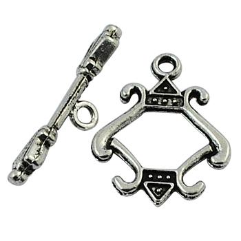 Tibetan Style Alloy Toggle Clasps, Cadmium Free & Lead Free, Rhombus, Antique Silver, Rhombus: about 23mm long, 18mm wide, Bar: about 25.5mm long, 5mm wide, hole: 2mm