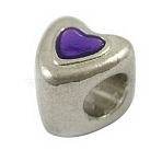 Metal Alloy European Beads, Mother's Day Gifts Making, Lead Free and Cadmium Free & Nickel Free, Heart, Platinum, about 9mm long, 8.5mm wide, 9mm thick, hole: 4.5mm(LFD8290Y-1-NF)