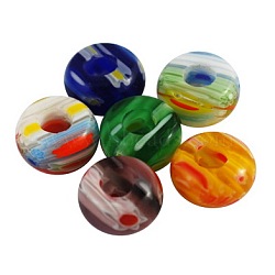 Handmade Millefiori Lampwork European beads, No Metal Core, Large Hole Beads, Rondelle, Mixed Color, Size: about 14mm in diameter, 7mm thick, hole: 5mm(LK-R010-M)