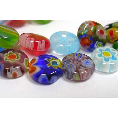 10mm Mixed Color Flat Round Millefiori Lampwork Beads