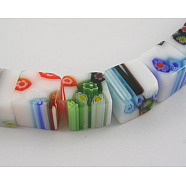 Handmade Millefiori Glass Beads Strands, White Porcelain, Cube, White, 10mm long, 10mm wide, 10mm thick, hole: 1mm, 40pcs/strand, 16 inch(LK144)