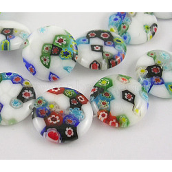 Handmade Millefiori Glass Beads Strands, White Porcelain, Flat Round, White, 5mm wide, 20mm long, hole: 1.2mm, 19pcs/strand, 15.5 inch(LK139)