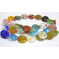 Handmade Millefiori Glass Beads Strands, Flat Round, Mixed Color, 6mm in diameter, hole: 1mm, 65pcs/strand, 16 inch(LK18)
