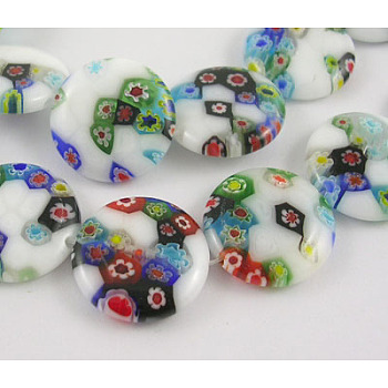 Handmade Millefiori Glass Beads Strands, White Porcelain, Flat Round, White, 5mm wide, 20mm long, hole: 1.2mm, 19pcs/strand, 15.5 inch