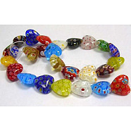 Handmade Millefiori Glass Beads Strands, Mother's Day Gift Beads, Heart, Mixed Color, 12mm in diameter, hole: 1mm, 32pcs/strand, 13.5 inch(LK23)