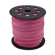 Korean Faux Suede Cord, Faux Suede Lace, with PU Leather, Hot Pink, 3x1.5mm, about 100yards/roll(300 feet/roll)(LW-H001-117)