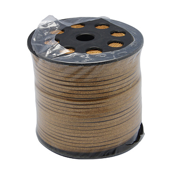 Korean Faux Suede Cord, Faux Suede Lace, with PU Leather, Gold, 3x1.5mm, about 100yards/roll(300 feet/roll)