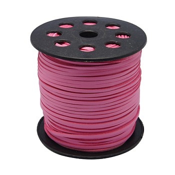Korean Faux Suede Cord, Faux Suede Lace, with PU Leather, Hot Pink, 3x1.5mm, about 100yards/roll(300 feet/roll)
