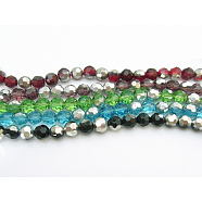 Glass Beads Strands, Faceted Round, Plated with Silver, Mixed Color, bead:about 4mm in diameter, hole: 1mm, about 13 inch/strand, approx 100pcs/strand(M-GF4MMS)