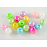 Eco-Friendly Poly Styrene Acrylic Beads, AB Color Plated, Round, Mixed Color, 5mm, Hole: 1mm, about 7500pcs/500g(M-PL651)