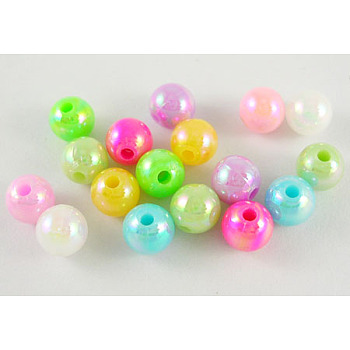 Eco-Friendly Poly Styrene Acrylic Beads, AB Color Plated, Round, Mixed Color, 5mm, Hole: 1mm, about 7500pcs/500g
